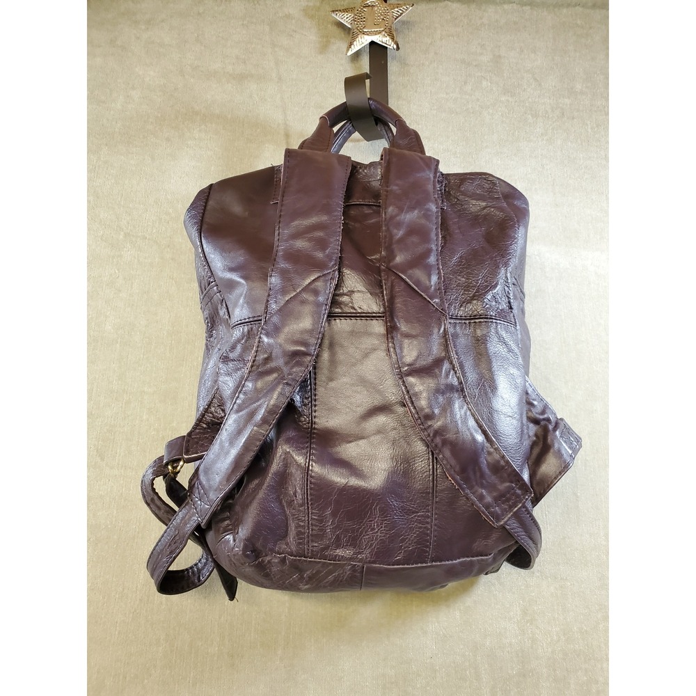 Vintage Plum Purple Soft Leather Backpack Multi Pocket Talon Zipper Bag - Picture 3 of 9